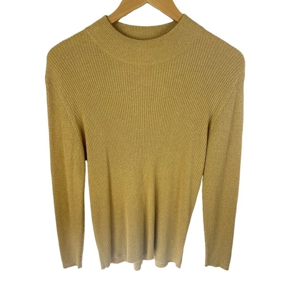 WORTHINGTON Long Sleeve Sparkly Gold Turtleneck Sweater Size Large - Picture 3 of 7